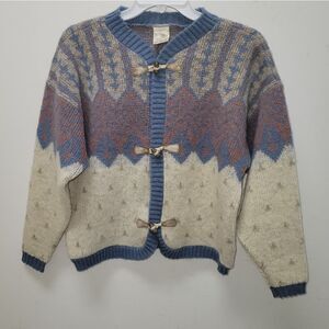 Alafoss Icewool Made in Iceland Wool Fair Isle Cardigan XS